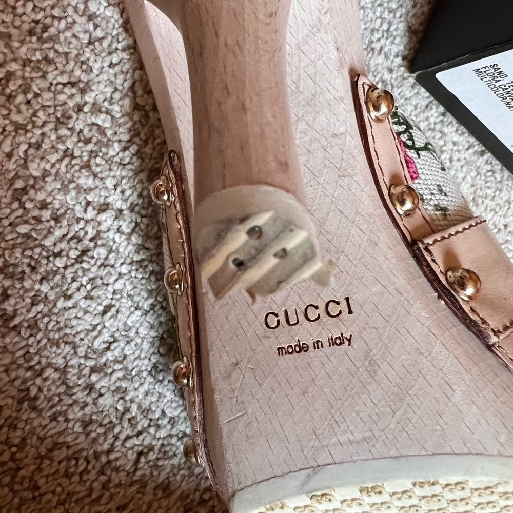 Gucci Floral Canvas Wooden Heels Women’s Size 8 Cream Floral Print Pattern - Picture 4 of 15